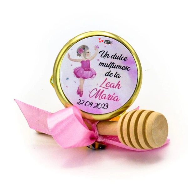 Mărturii dulci cu miere, model Aventură, Balerină, Roz, borcan 50 gr – DSBC308011