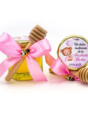Mărturii dulci cu miere, model Aventură, Ursuleț, Roz, borcan 50 gr – DSBC308010