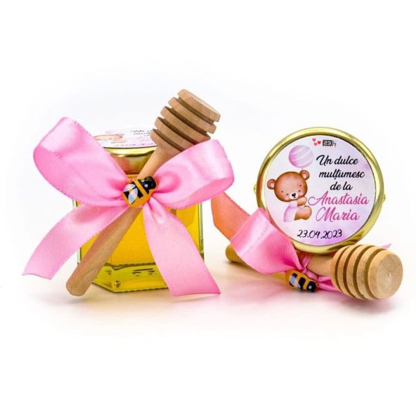 Mărturii dulci cu miere, model Aventură, Ursuleț, Roz, borcan 50 gr – DSBC308010