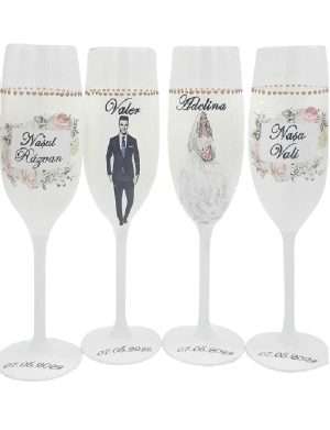 Set 4 pahare Nuntă Personalizate pentru Miri și nași – FEIS309001