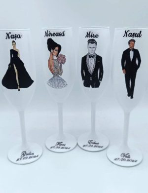 Set 4 pahare nunta personalizate pentru miri & nasi – FEIS208005