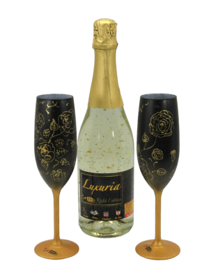 Set Vin Spumant Luxuria cu foita de aur 23k, 2 pahare aurii decorate manual – ILIF308006