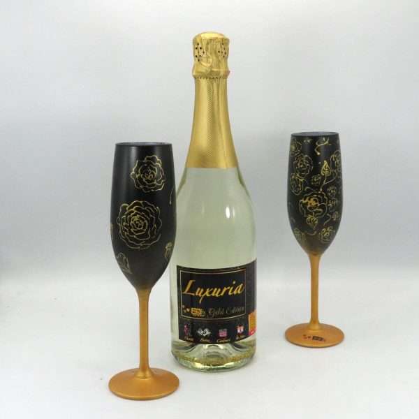 Set Vin Spumant Luxuria cu foita de aur 23k 2 pahare aurii decorate manual ILIF308006 11