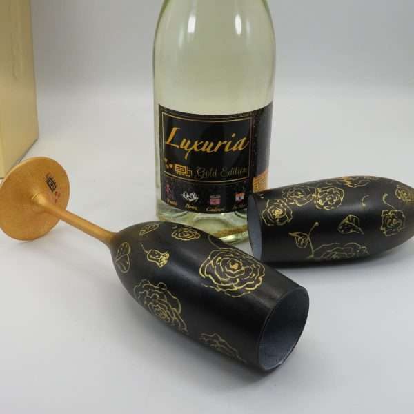 Set Vin Spumant Luxuria cu foita de aur 23k 2 pahare aurii decorate manual ILIF308006 17
