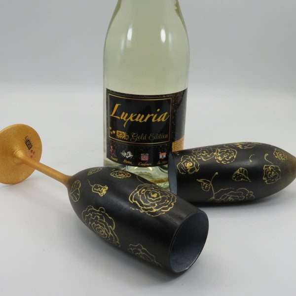 Set Vin Spumant Luxuria cu foita de aur 23k 2 pahare aurii decorate manual ILIF308006 18