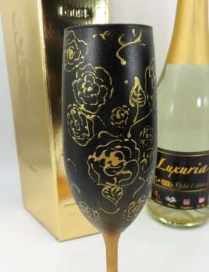Set Vin Spumant Luxuria cu foita de aur 23k, 2 pahare aurii decorate manual – ILIF308006