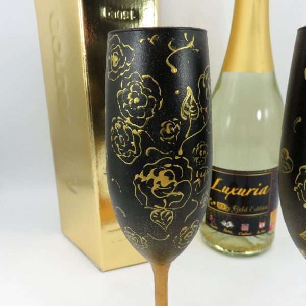 Set Vin Spumant Luxuria cu foita de aur 23k 2 pahare aurii decorate manual ILIF308006 3
