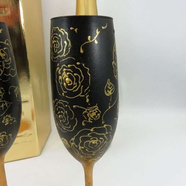 Set Vin Spumant Luxuria cu foita de aur 23k 2 pahare aurii decorate manual ILIF308006 4