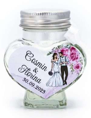 Marturie nunta, borcan gol decorat cu eticheta personalizata, Iubire 90 gr. – MIBC308013