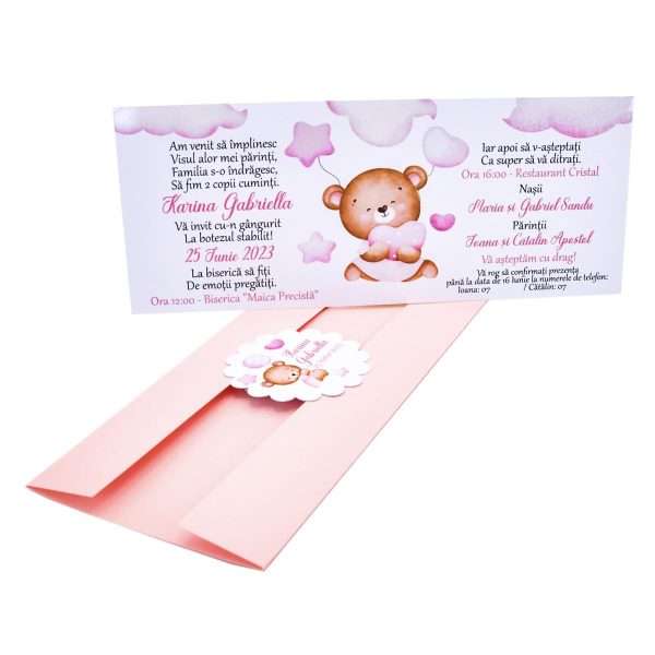 invitatie botez fetita roz ursulet 3 Custom