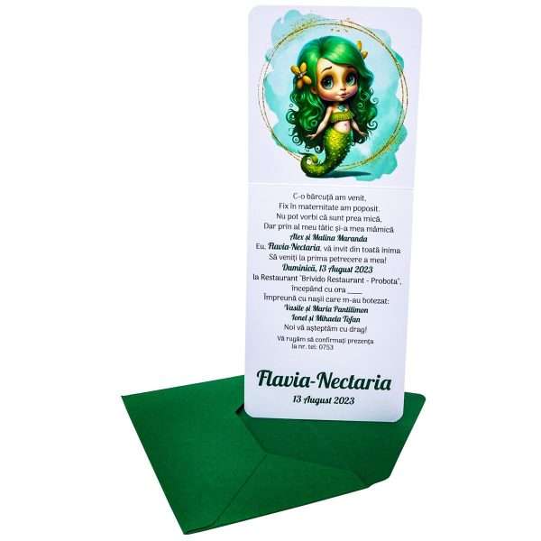 invitatie botez fetita verde sirena 6 Custom