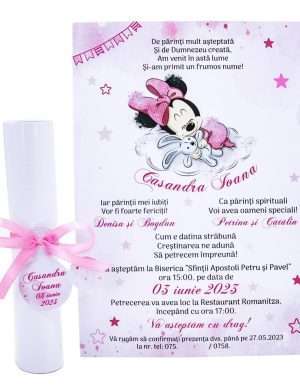 Invitație Botez model Binecuvântare, Baby Minnie pentru fetițe – MIBC308009