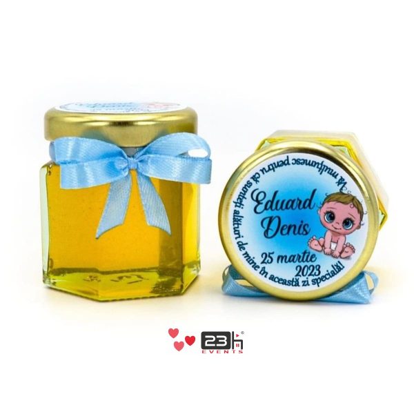 Mărturii dulci cu miere, Bebeluș Botez, Bleo, handmade Iubire, borcan 50 gr - DSBC308019