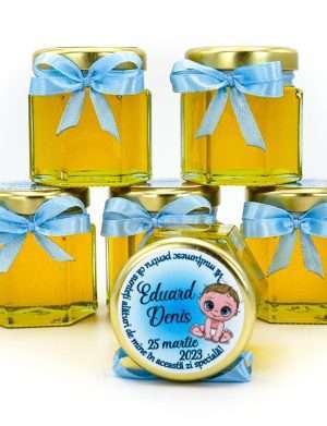 Mărturii dulci cu miere, Bebeluș Botez, Bleo, handmade Iubire, borcan 50 gr – DSBC308019