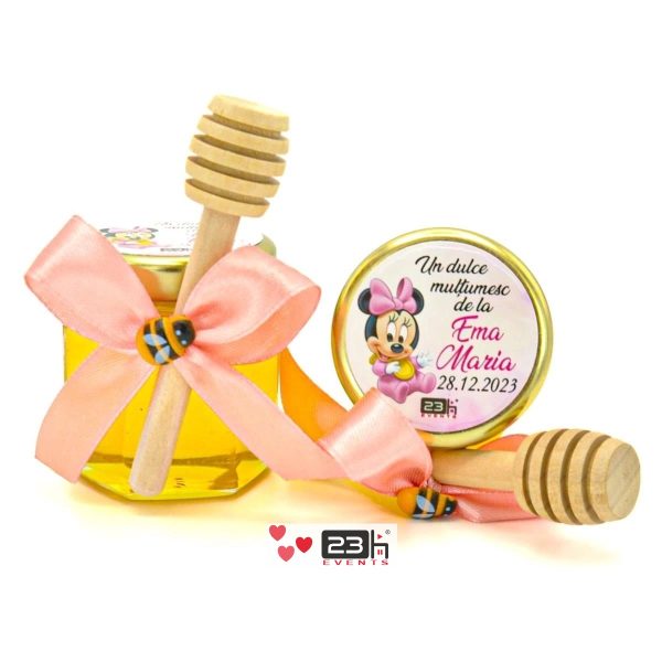 Mărturii dulci cu miere, model Aventură, Minnie, Roz prăfuit, borcan 50 gr – DSBC308012