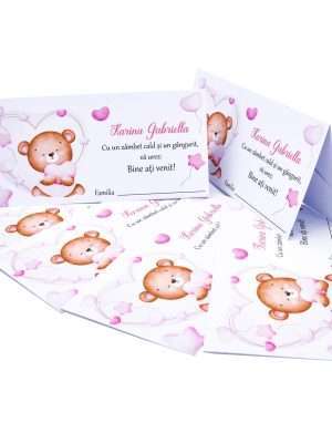 Plic de Dar (bani) pentru botez, Ursuleț roz, personalizat cu nume – MIBC308001