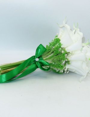 Buchet mireasa – cale din silicon real touch, alb-verde – ILIF309051