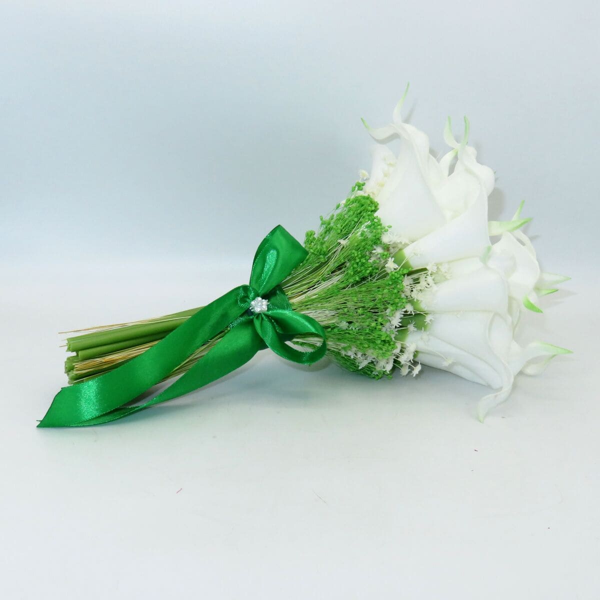 Buchet mireasa – cale din silicon real touch, alb-verde – ILIF309051