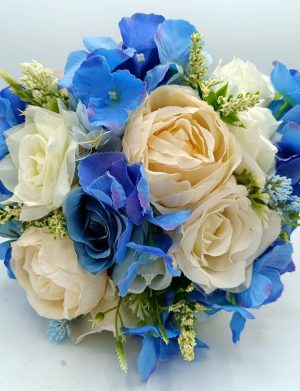 Buchet mireasa/nasa cu flori de matase, alb-albastru – FEIS309006