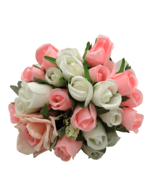 Buchet mireasanasa cu flori de matase alb roz – ILIF309024 1