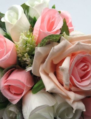 Buchet mireasa/nasa cu flori de matase, alb-roz – PRIF309024