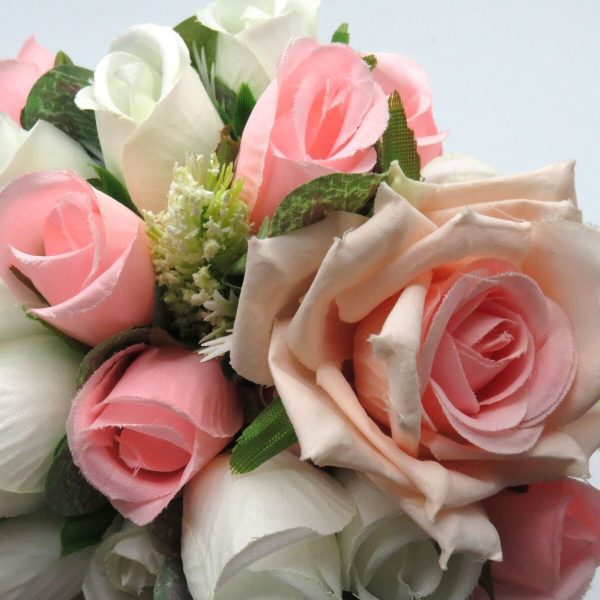 Buchet mireasanasa cu flori de matase alb roz – ILIF309024 2