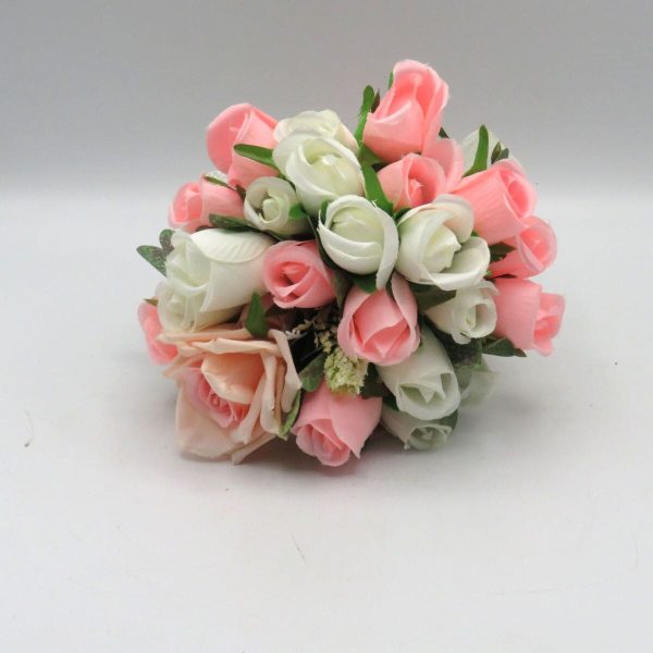 Buchet mireasanasa cu flori de matase alb roz – ILIF309024 5