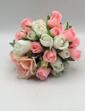 Buchet mireasa/nasa cu flori de matase, alb-roz – PRIF309024