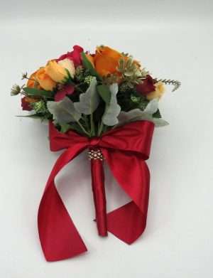 Buchet mireasa/nasa cu flori de matase, caramiziu-rosu – ILIF309009