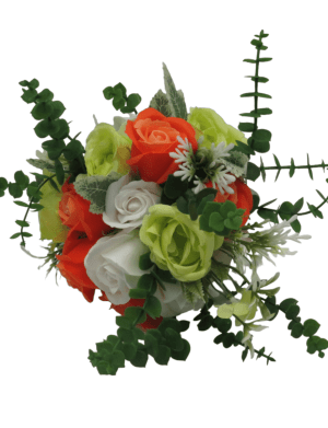 Buchet mireasa/nasa cu flori de matase, verde-portocaliu – PRIF309025