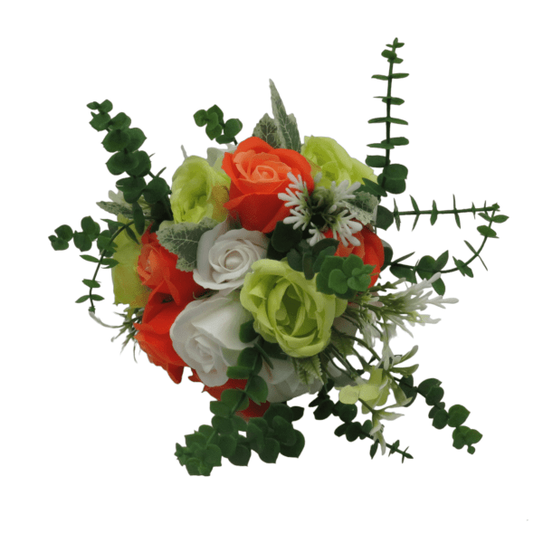 Buchet mireasanasa cu flori de matase verde portocaliu – ILIF309025 1