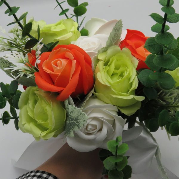 Buchet mireasanasa cu flori de matase verde portocaliu – ILIF309025 11