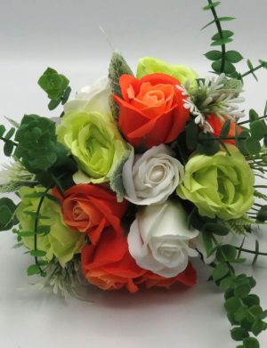 Buchet mireasa/nasa cu flori de matase, verde-portocaliu – PRIF309025