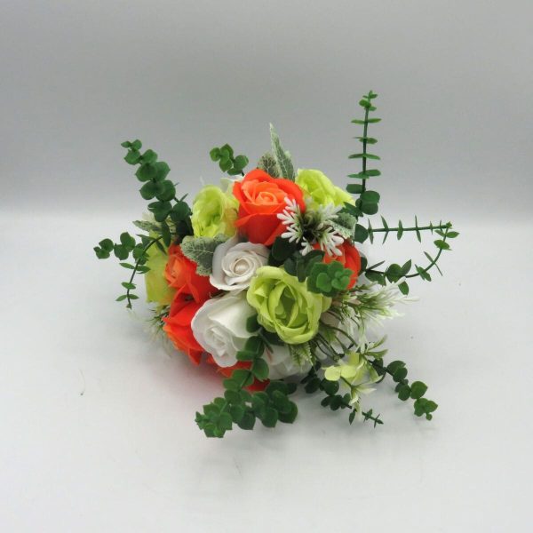 Buchet mireasanasa cu flori de matase verde portocaliu – ILIF309025 6