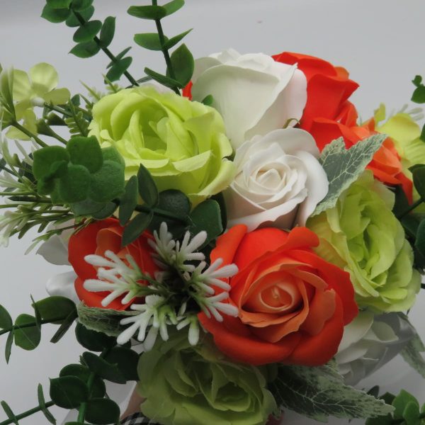 Buchet mireasanasa cu flori de matase verde portocaliu – ILIF309025 7