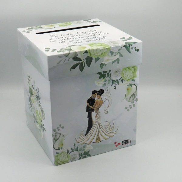 Cutie darbani Nunta nepersonalizata design floral verde model cu miri MIBC309004 5