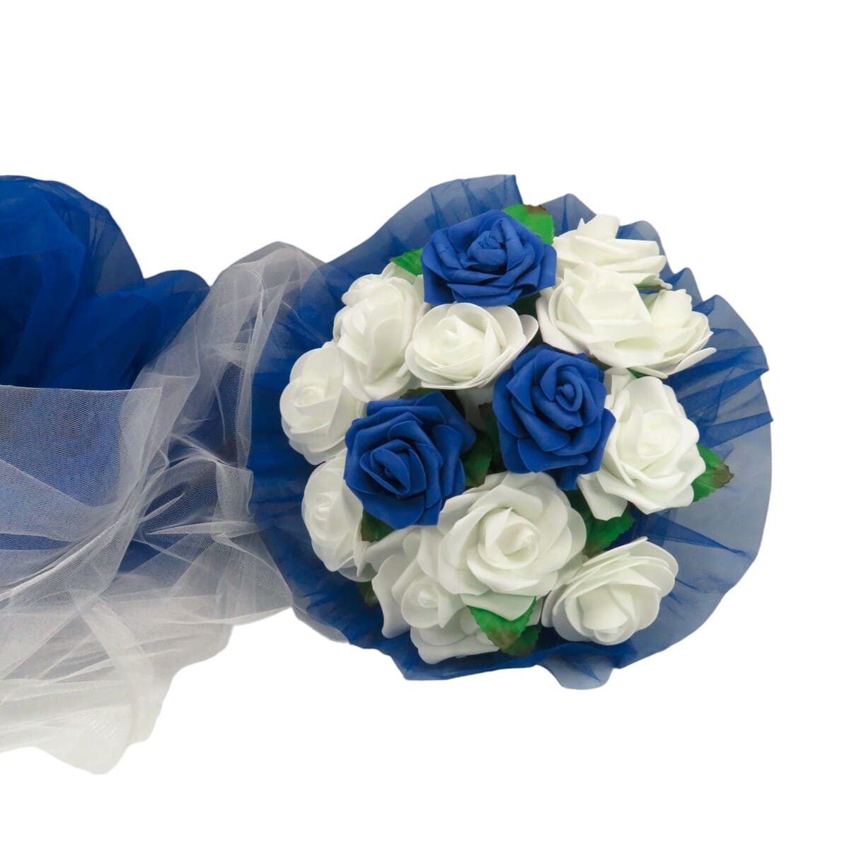 Decor masina pentru nunta cu tulle si trandafiri din spuma, albastru ILIF309052 (1)