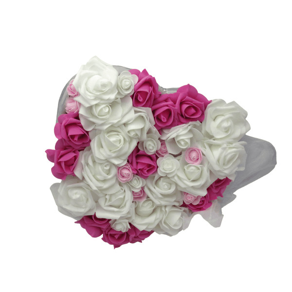 Decor masina pentru nunta cu tulle si trandafiri din spuma roz alb ILIF309034 1