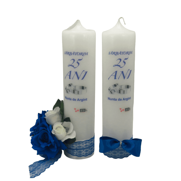 Lumanare Nunta Argint aniversare 25 ani model decorat alb albastru regal ILIF309002 1