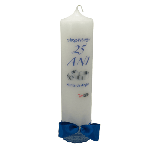 Lumanare Nunta Argint aniversare 25 ani model decorat alb albastru regal ILIF309002 2