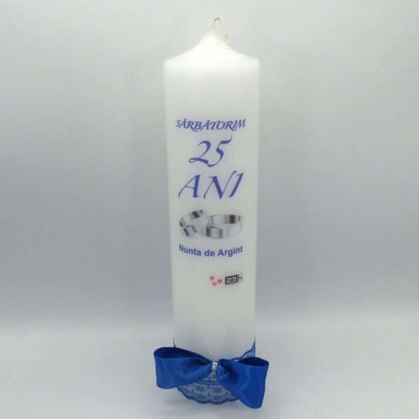 Lumanare Nunta Argint aniversare 25 ani model decorat alb albastru regal ILIF309002 7