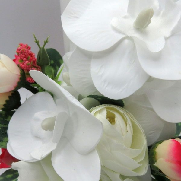Lumanare Nunta decorata cu flori de matase si orhidee din silicon alb rosu ILIF309013 4