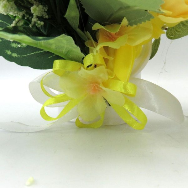 Lumanare Nunta decorata cu flori de matase si orhidee din silicon galben ILIF309012 8