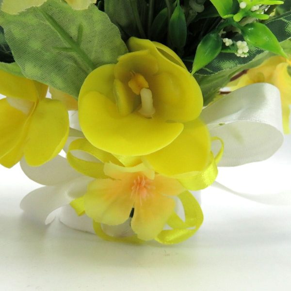 Lumanare Nunta decorata cu flori de matase si orhidee din silicon galben ILIF309012 9