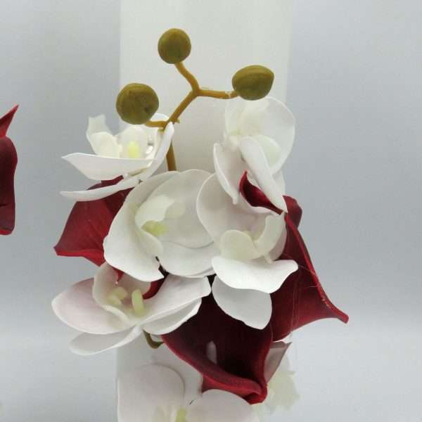 Lumanare cununie decor floral din cale orhidee din silicon alb grena ILIF309003 1
