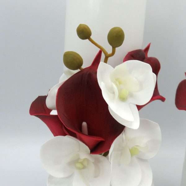 Lumanare cununie decor floral din cale orhidee din silicon alb grena ILIF309003 2