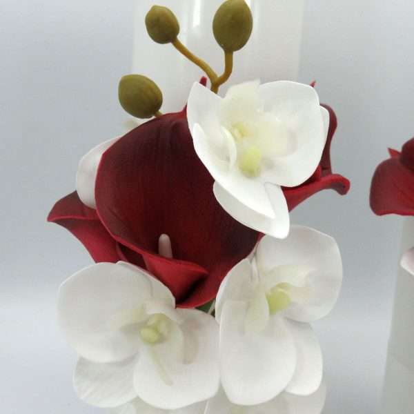 Lumanare cununie decor floral din cale orhidee din silicon alb grena ILIF309003 3