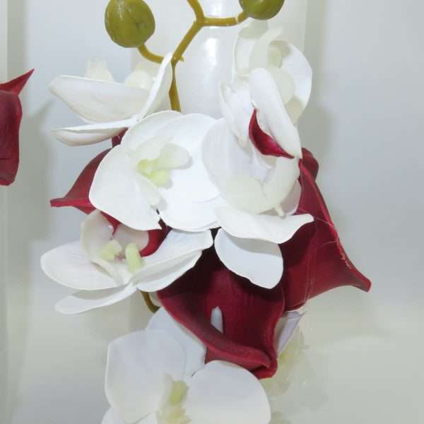 Lumanare cununie decor floral din cale orhidee din silicon alb grena ILIF309003 4