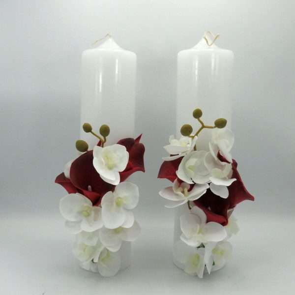 Lumanare cununie decor floral din cale orhidee din silicon alb grena ILIF309003 9