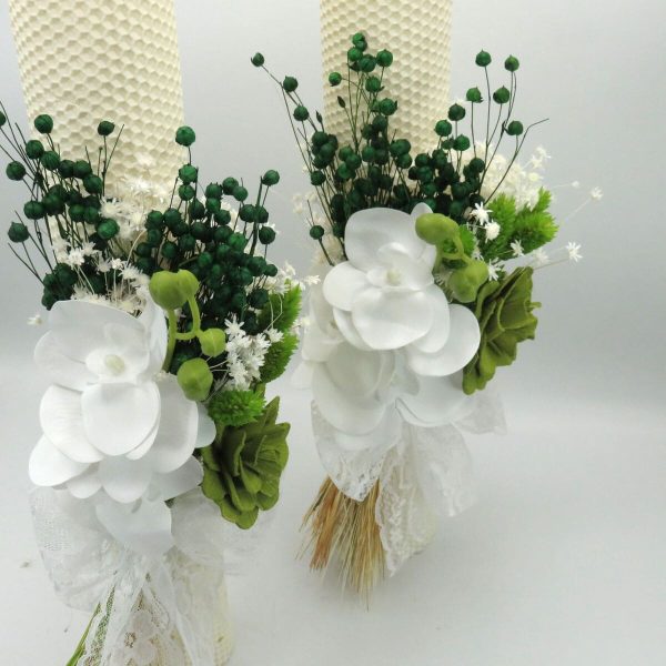 Lumanare nuntabotez ceara naturala cu flori uscate si silicon alb verde ILIF309035 5